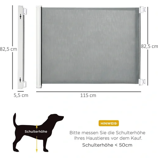 "Door and stair gate rollable, one-hand operation PVC grey image"