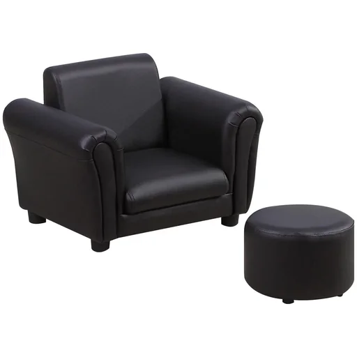 "Children's armchair with footstool, children's couch, children's sofa, mini sofa, children's furniture, wood, black image"