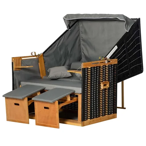 "Beach chair, full lounger, garden lounger, drink holders, PE rattan, light grey, 118 x 79 x 50 cm image"