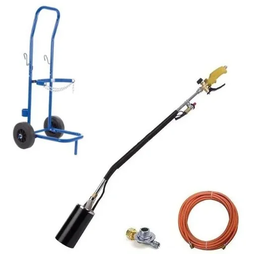 "Toolland Gas Weed Burner with Piezo Ignition - Complete Set with Gas Bottle Trolley QT118 image"
