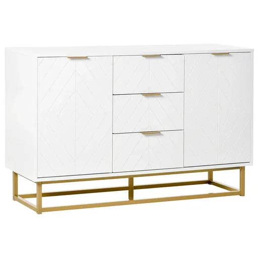 "Sideboard chest of drawers modern side cabinet with cupboards and drawers gold base plenty of storage space white MDF steel 120 x 40 image"