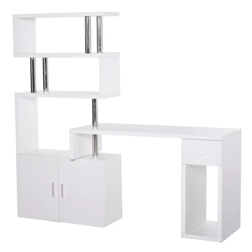 "L-shaped/I-shaped desk, corner desk, computer desk, combination desk with bookcase and drawer, honeycomb top image"
