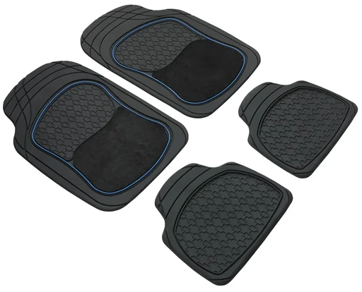 "Royal rubber mat with blue border - 4 pieces, 2 front mats 70 x 49 cm, 2 back mats 40 x 46 cm, can be cut to size image"