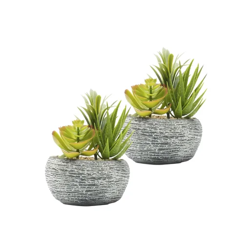 "Artificial flower succulents in concrete set of 2 image"
