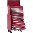 Mobile workshop trolley, lockable with 16 drawers, red