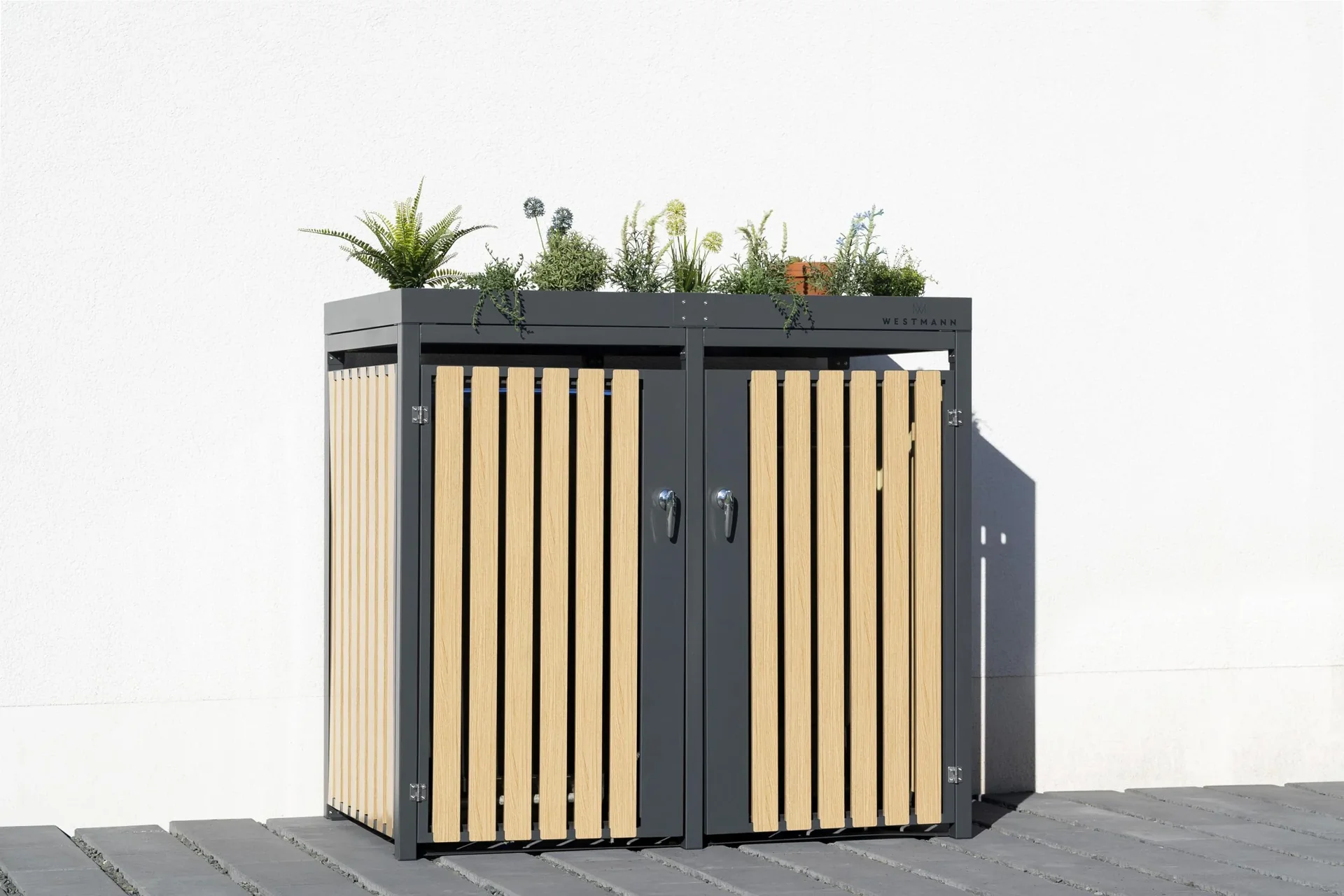 "Westmann vuilnisbakkenbox 2 vakken 240 liter houtlook image"