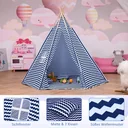 Tipi children's tent with floor mat blue, white