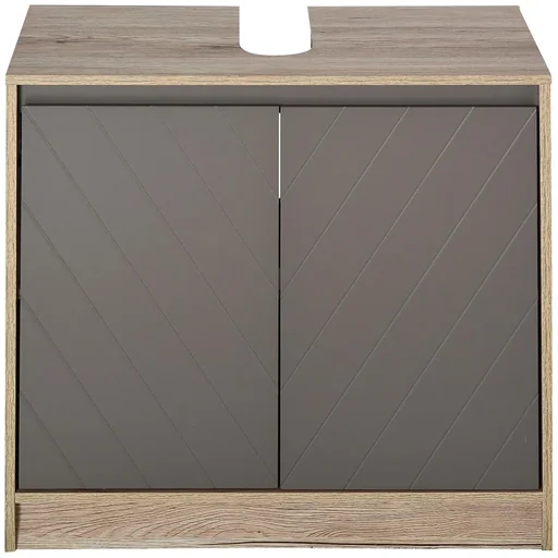 "Vanity unit bathroom cabinet bathroom furniture with 2 doors base cabinet MDF grey+oak 60 x 30 x 59.8 cm image"