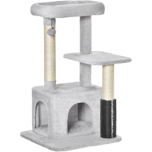 "Cat tree with massage corner, cat cave, play ball, cat scratching post, sisal rope scratching posts, light grey, 48 x 48 x 80 image"
