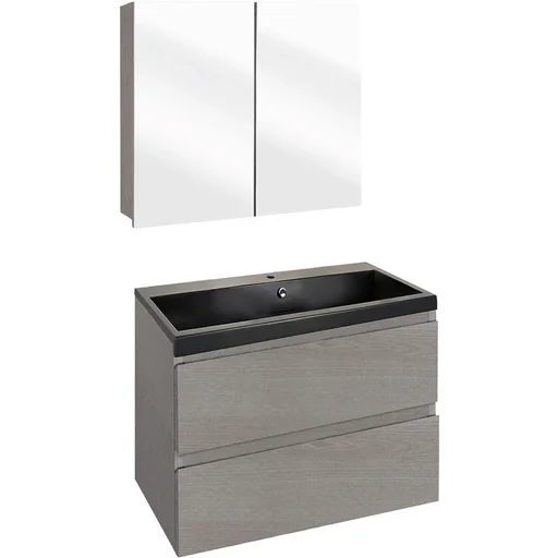 "Concept bathroom furniture with mirror cabinet 60cm - grey/black image"