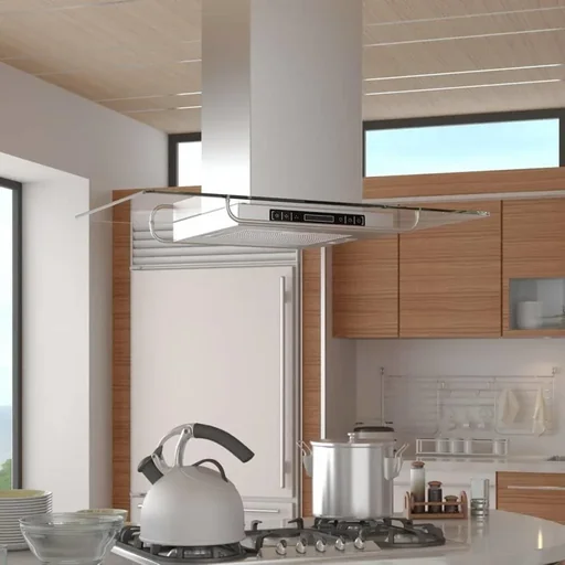 "Extractor hood for kitchen island with LCD display image"