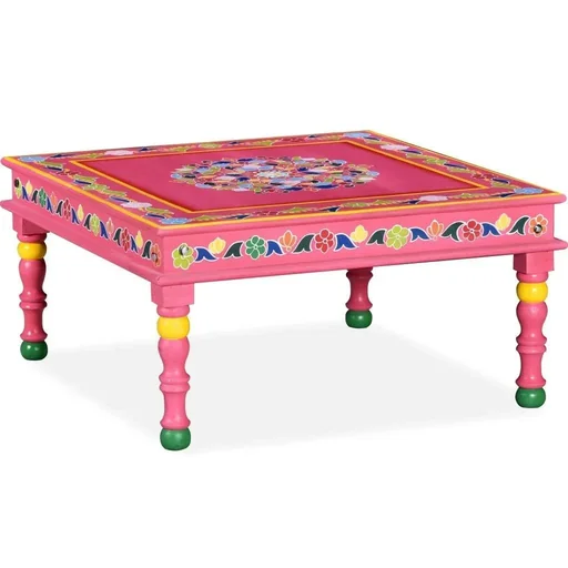 "Coffee table hand-painted solid mango wood pink image"