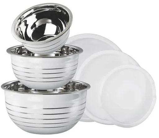 "Bowl set with lid, stainless steel, white, 6-piece image"