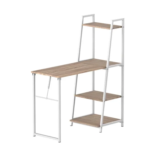 "Folding desk with 4-tier bookcase, computer desk, office desk, E1 chipboard, metal frame, natural+white, 106 x 4 image"