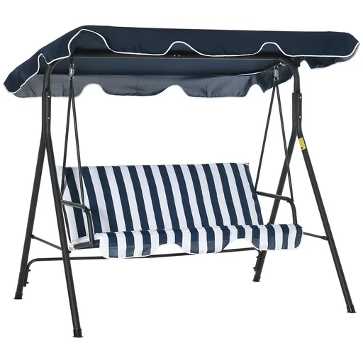 "Hollywood swing garden swing swing bench 3-seater with roof steel blue+white 172 x 110 x 153 cm image"
