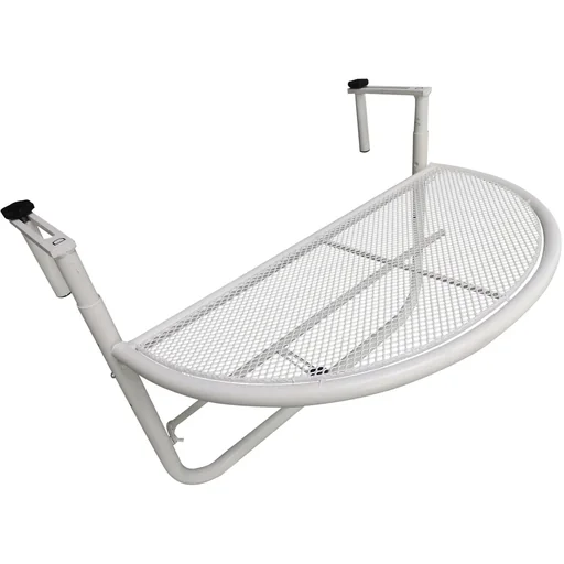 "Balcony hanging table, height-adjustable, semicircular Ø30 cm, terrace, metal, white image"