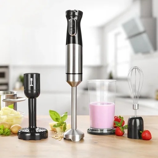 "Power hand blender value set, stainless steel, 1500 watts including potato masher image"