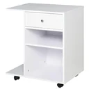 Printer table, printer stand, office cart, rolling cart with drawer + 2 shelves + CPU stand, chipboard, white, 60 x 40 x 68.5
