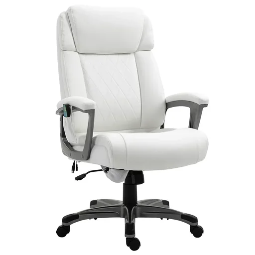"Massage office chair 6-point massage swivel chair made of imitation leather with curved headrest and armrest White 70 x 76.5 x 114-12 image"