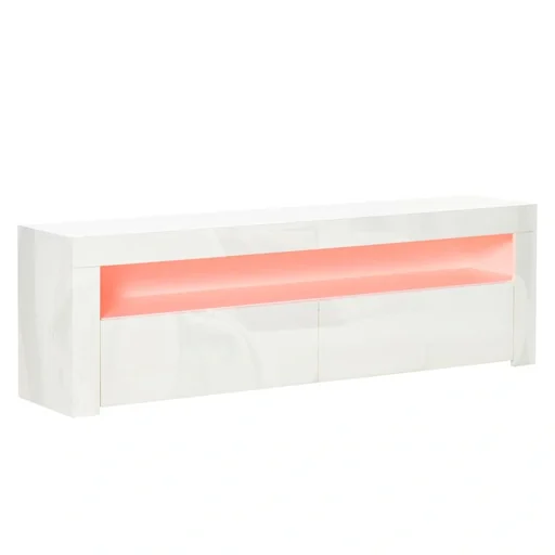 "TV table TV cabinet TV board TV cabinet base cabinet with LED and drawer MDF chipboard white 160 x 35 x 50 cm image"
