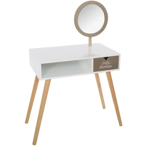 "Dressing table with mirror and drawer - white/gold - 56x32x92 cm image"