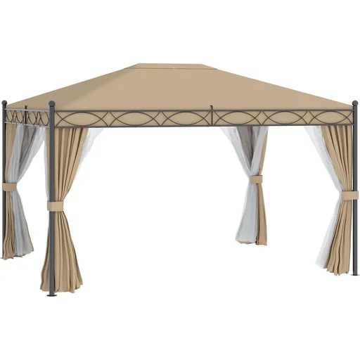 "Gazebo with side walls and mosquito net, beige, 4 x 3 m image"