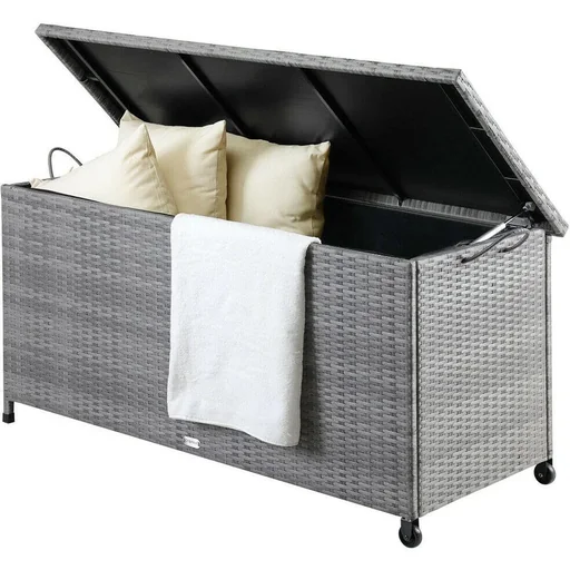 "Storage box garden poly rattan waterproof rollable grey 122x56x61 cm image"