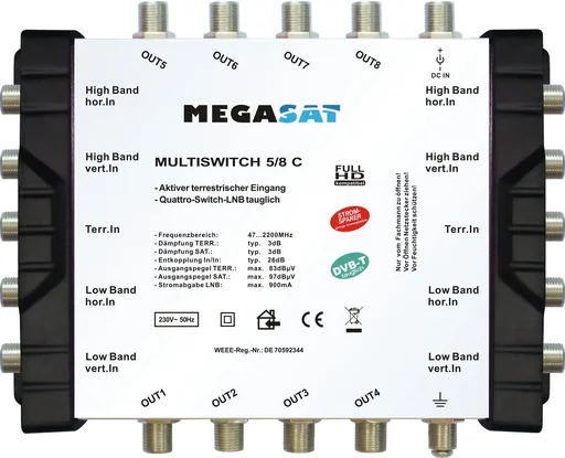 "Multiswitch 9/16 C - Expandable system. Suitable for 2 satellites and up to 16 participants per multiswitch. image"