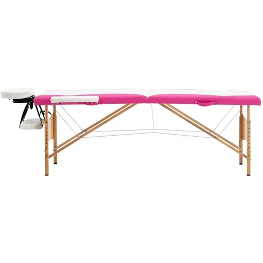 "Folding massage table 2 zones wood white and pink image"