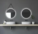 Decorative round wall mirror with indirect LED lighting in matt white Ø 50 cm