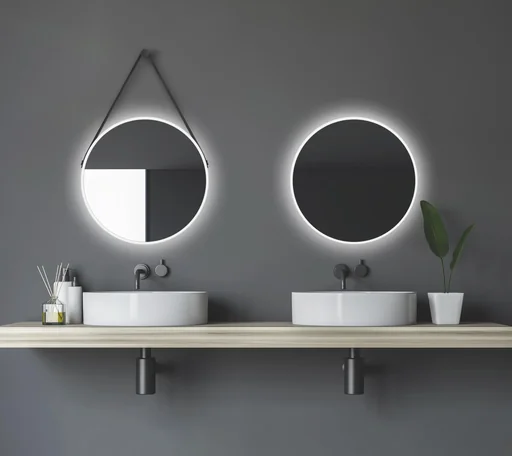 "Decorative round wall mirror with indirect LED lighting in matt white Ø 50 cm image"
