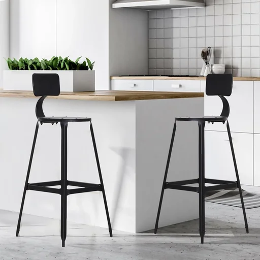 "Set of 2 bar stools, bistro chairs, kitchen stools, metal stools with anti-slip pads and backrest image"