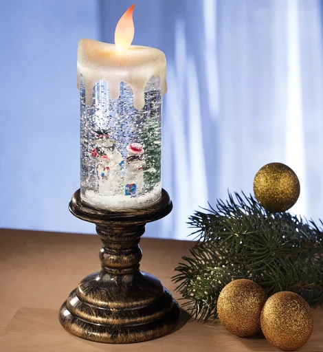 "LED glitter Christmas candle with snowman motif image"