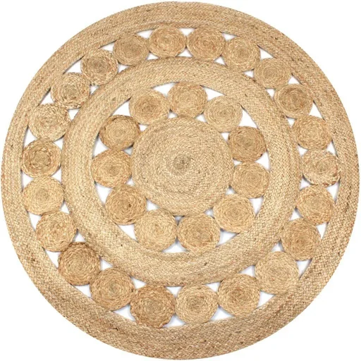 "Rug with design round 120 cm woven jute image"