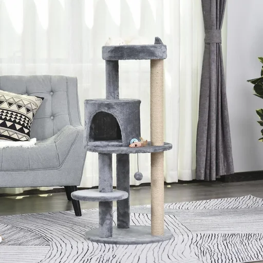 "Cat tree 4-level cat cave cat house with play balls perch sisal column and scratching board large stable luxurious Sisa image"