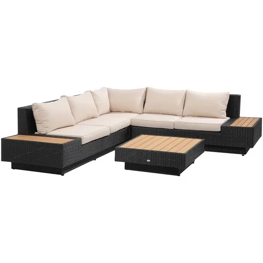 "Luxury garden set with shelves, 4-piece, PE rattan, black image"