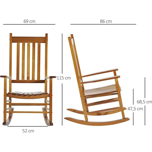 "Solid wood rocking chair, weatherproof, natural color, 69 x 86 x 115 cm image"