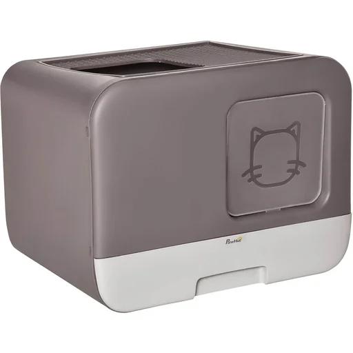 "Cat litter box with two entrances and removable floor image"