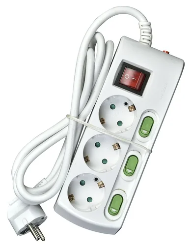 "Power strip with individual switching and overload protection - 3-way image"
