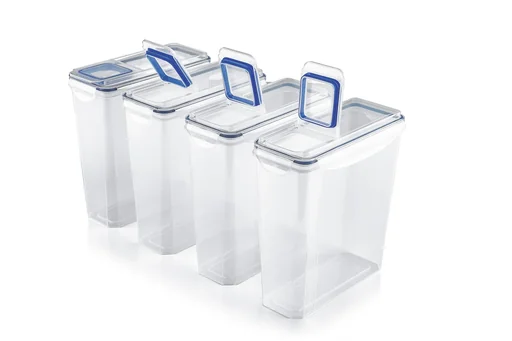 "Klick-it 8-piece food storage containers, blue image"