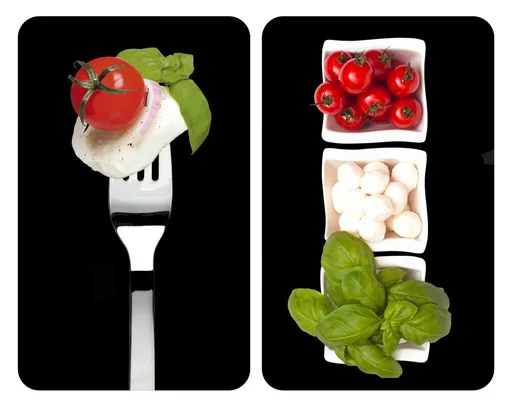 "3-in-1 stove cover plates, cutting boards, worktops, glass, Caprese design, each 52 x 30 cm, set of 2 image"