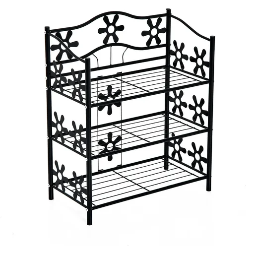 "Shoe rack metal shelf plant stand shoe storage standing shelf 3 levels metal black 59 x 29.8 x 72 cm image"