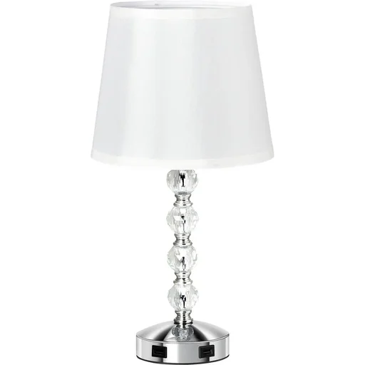 "Bedside lamp crystal table lamp with switch touch fabric shade table lamp E27 socket for living room bedroom image"