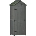 Garden cabinet, garden house, tool shed, tool shed with shelves, asphalt roof, window, wood, grey+green, 77 x 54.2 x 179 cm