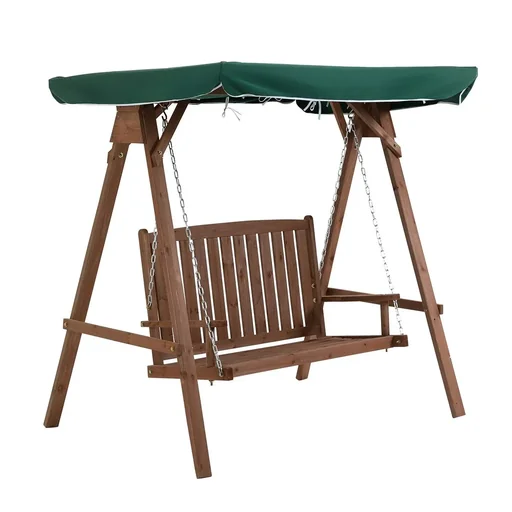 "Garden swing for 2 people, porch swing, swing bench with roof, solid wood, green, 160 x 120 x 165 cm image"