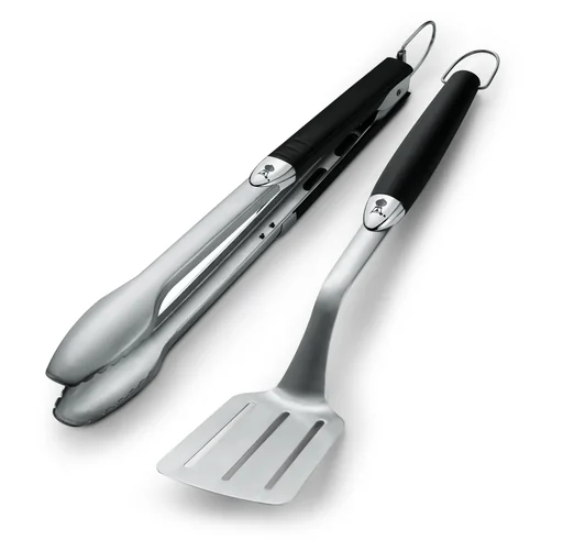"Premium 2-piece grill cutlery set, stainless steel, black image"