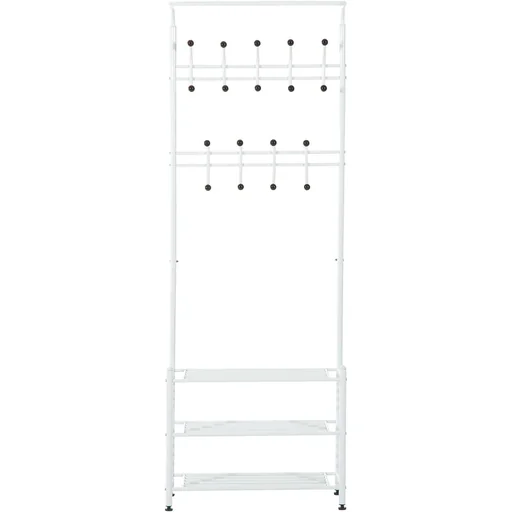 "Clothes rack 18 hooks wall coat rack with shoe rack metal white image"