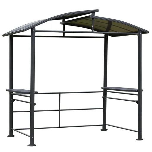 "Barbecue gazebo with flame-retardant roof, BBQ gazebo with 2 shelves, steel PC, dark grey, 240 x 150 x 230 cm image"
