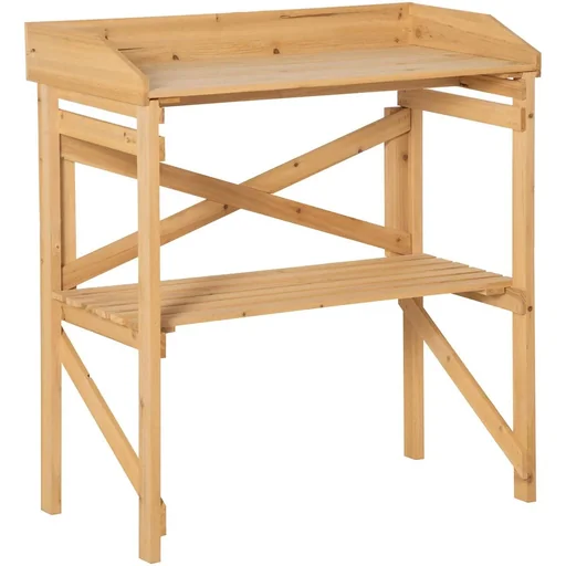 "Planting table with storage area, flower table, gardening table, garden, wood, light brown, 80 x 40 x 84 cm image"