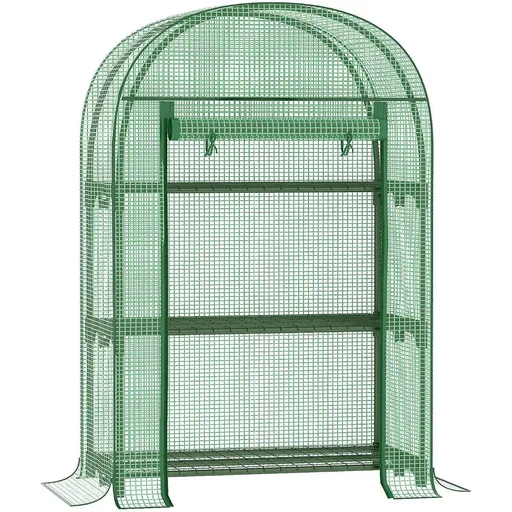 "Plastic greenhouse balcony with 3 shelves, mini greenhouse, tomato house, plant house, cold frame, metal, green, 80 x 49 x 120 cm image"